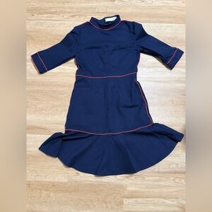 Mod Navy Blue Mini Dress with Red Accents